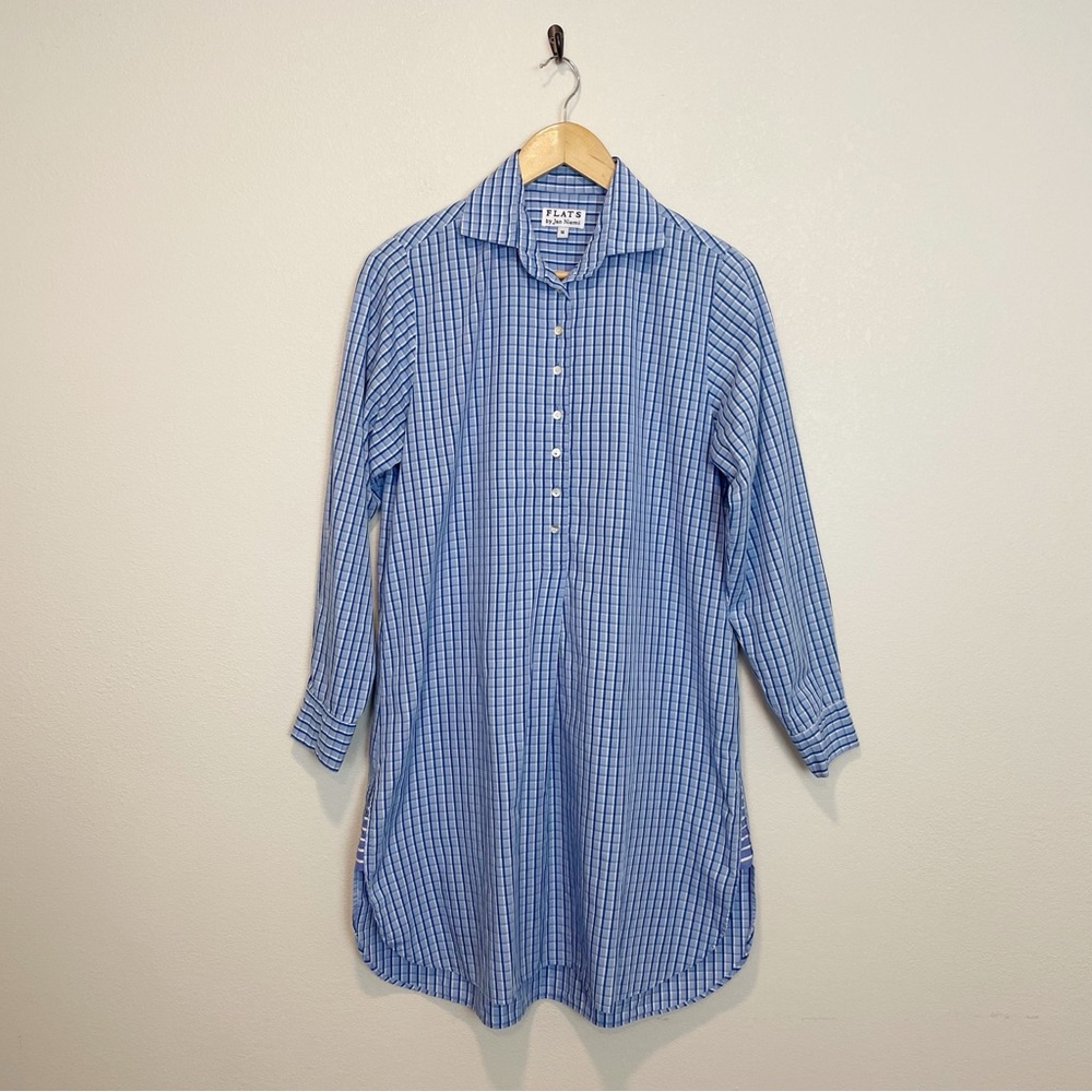 FLATS by Jan Niemi Plaid Popover Collared Tunic Dress Blue Size Medium
